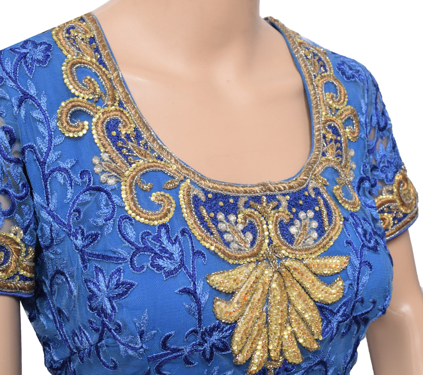 Sushila Vintage Blue Sari Blouse Readymade Net Embroidered BRANDED Top Choli 38"