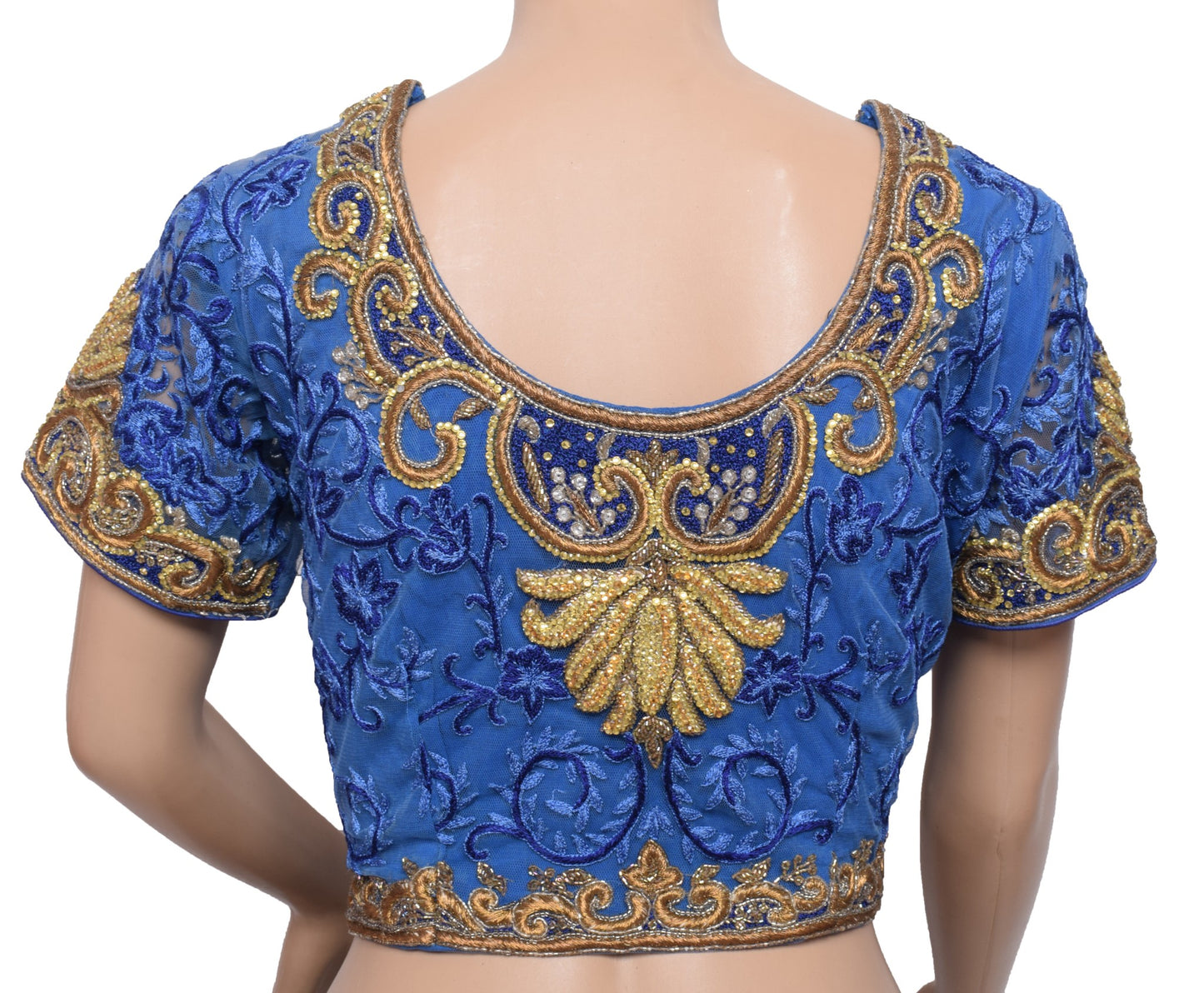 Sushila Vintage Blue Sari Blouse Readymade Net Embroidered BRANDED Top Choli 38"