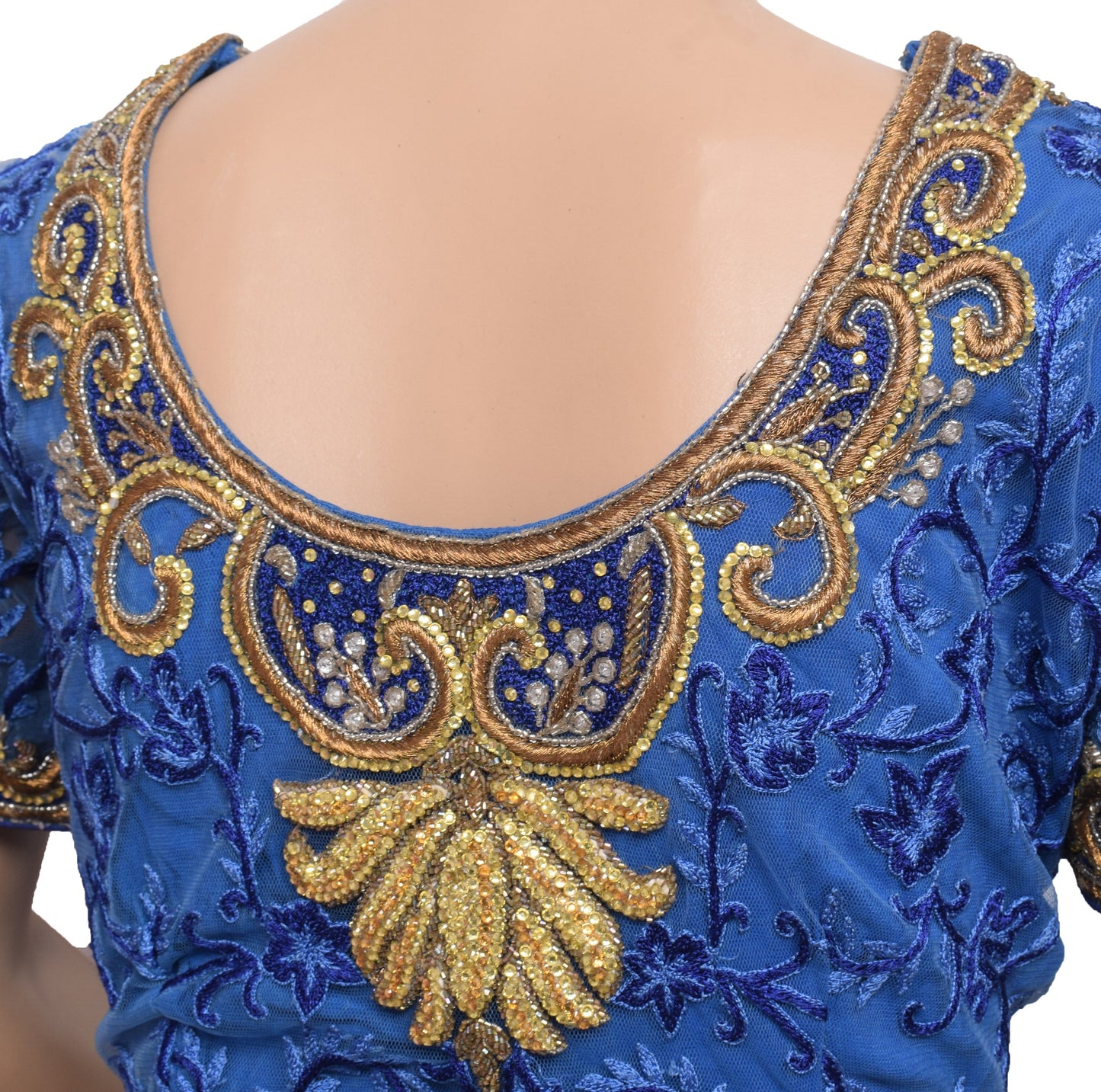 Sushila Vintage Blue Sari Blouse Readymade Net Embroidered BRANDED Top Choli 38"