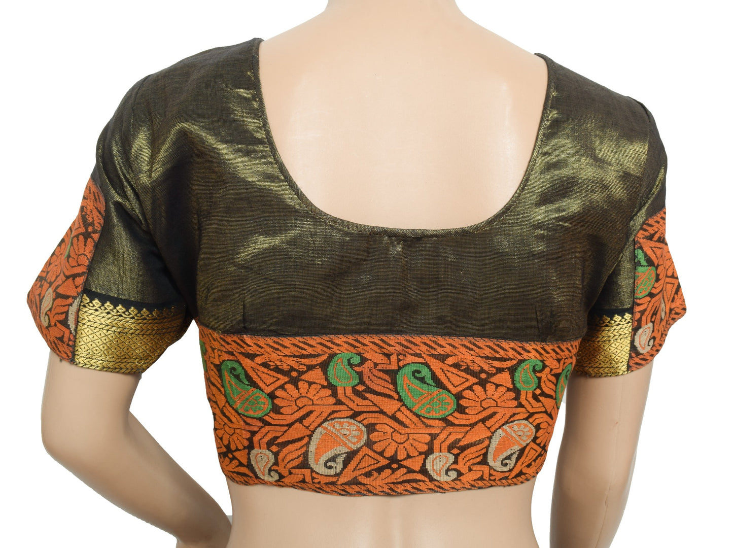 Sushila Vintage Readymade Black Sari Blouse Tissue Zari Woven Designer Choli 36"