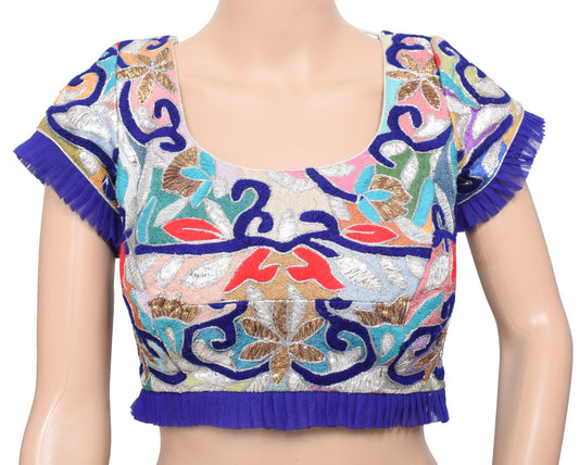 Sushila Vintage Multi-Color Sari Blouse Embroidered Readymade Designer Choli 34"