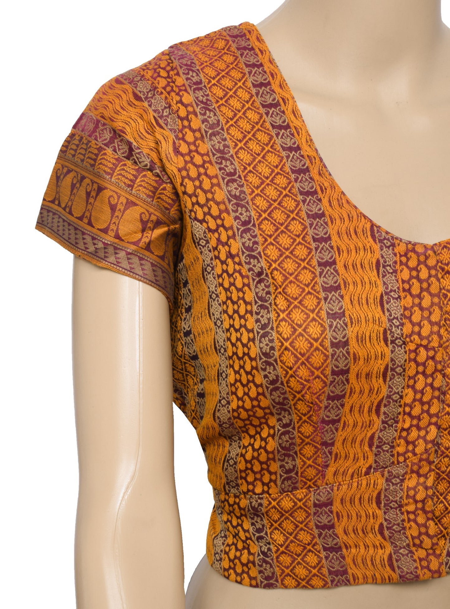 Sushila Vintage Readymade Magenta Sari Blouse Pure Cotton Hand Woven Choli 44"