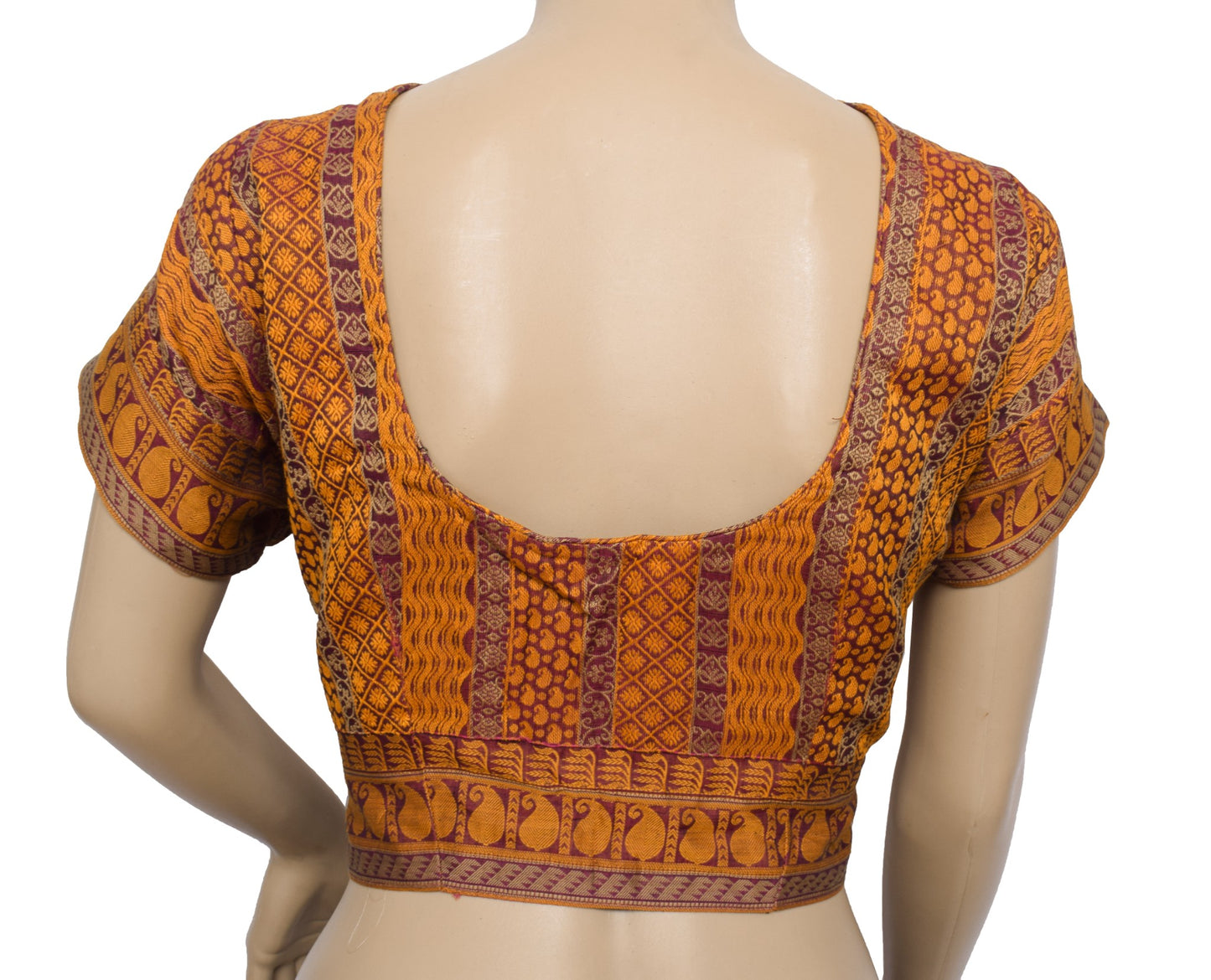 Sushila Vintage Readymade Magenta Sari Blouse Pure Cotton Hand Woven Choli 44"