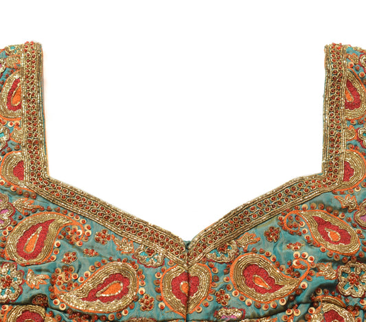 Sushila Vintage Readymade HEAVY Sari Blouse Hand Beaded Designer Silk Choli 30"