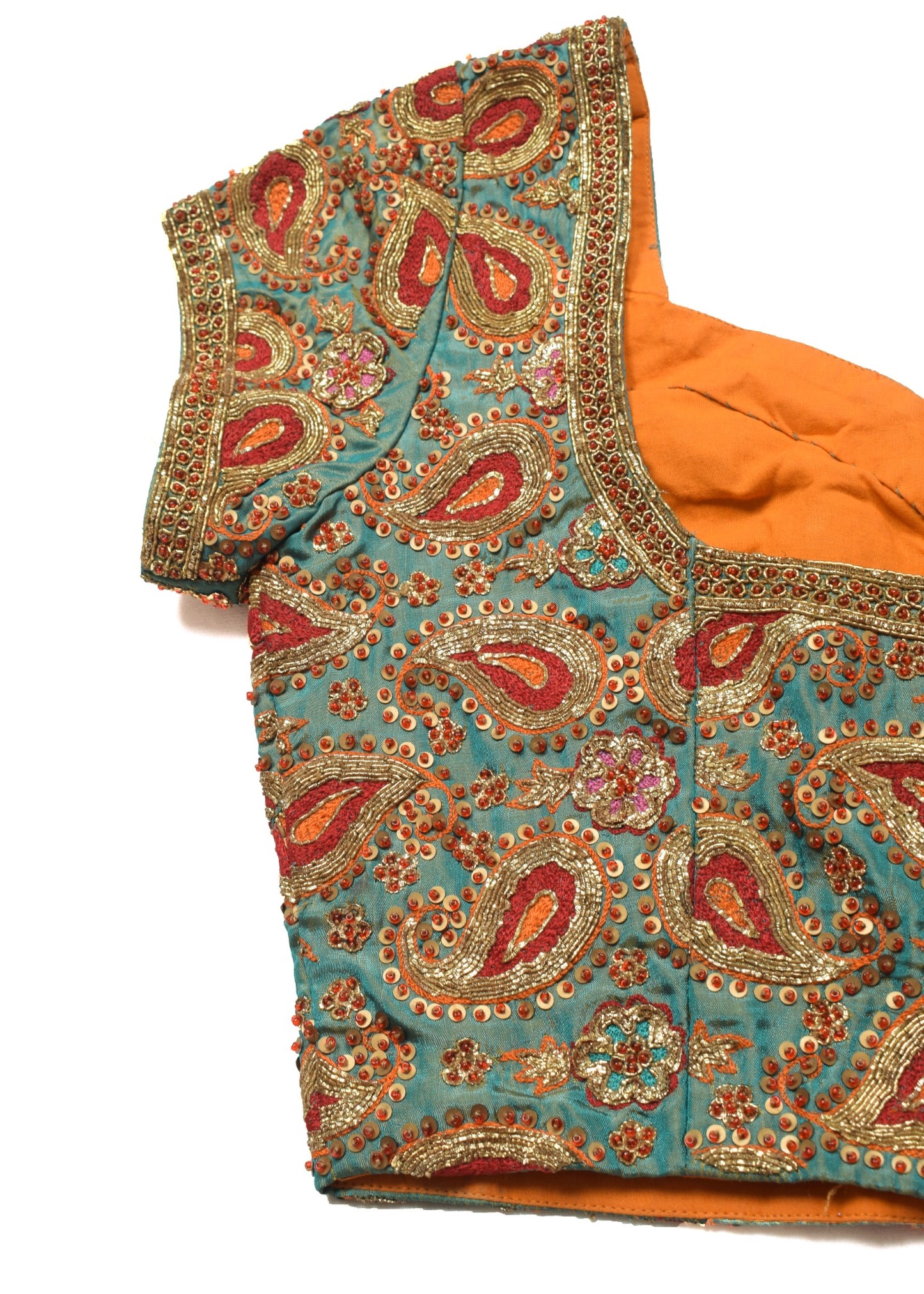 Sushila Vintage Readymade HEAVY Sari Blouse Hand Beaded Designer Silk Choli 30"