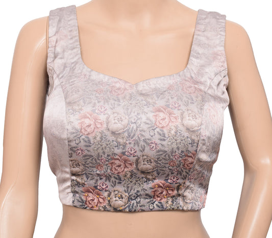 Sushila Vintage Sleeveless Padded Sari Blouse Mauve Satin Digital Print Top 34"