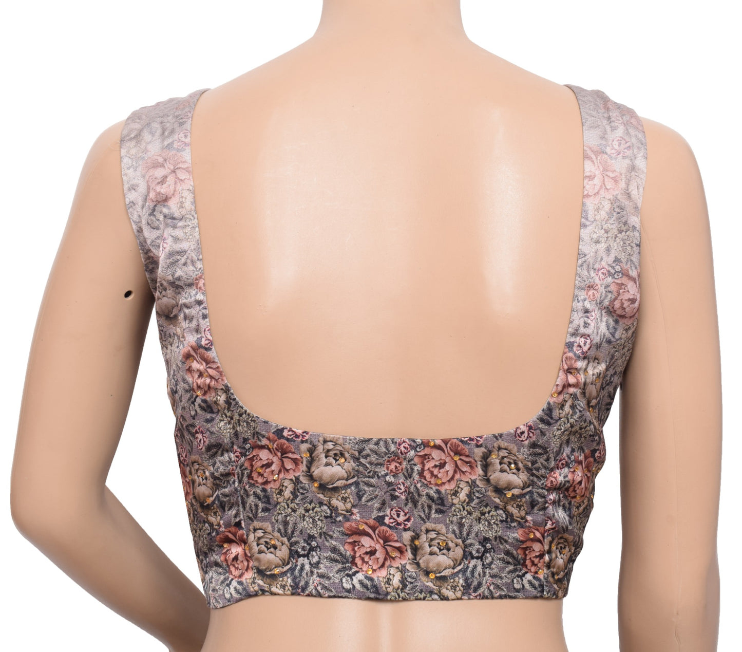 Sushila Vintage Sleeveless Padded Sari Blouse Mauve Satin Digital Print Top 34"