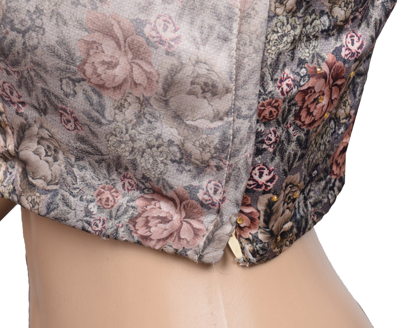 Sushila Vintage Sleeveless Padded Sari Blouse Mauve Satin Digital Print Top 34"
