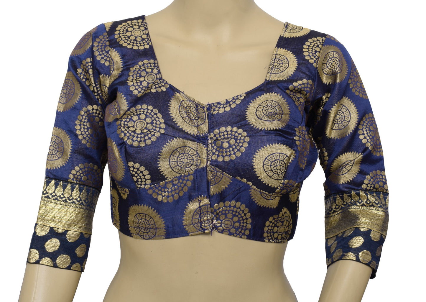 Sushila Vintage Blue Woven Sari Blouse Art Silk Mandala Designer Choli Top 32"