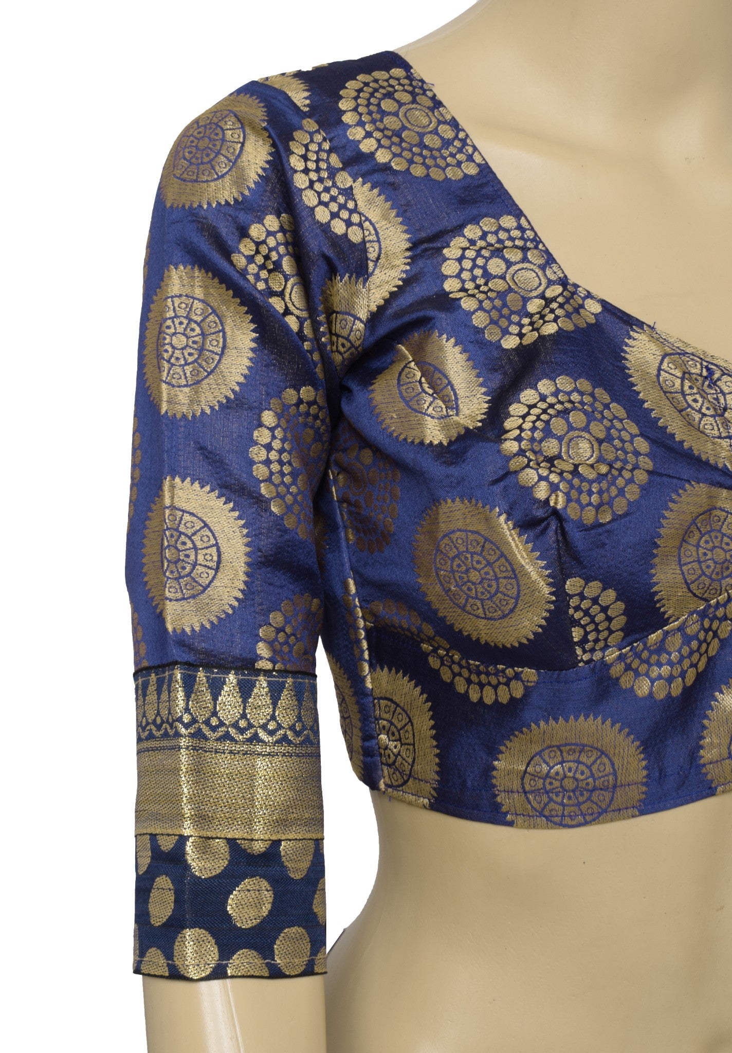 Sushila Vintage Blue Woven Sari Blouse Art Silk Mandala Designer Choli Top 32"
