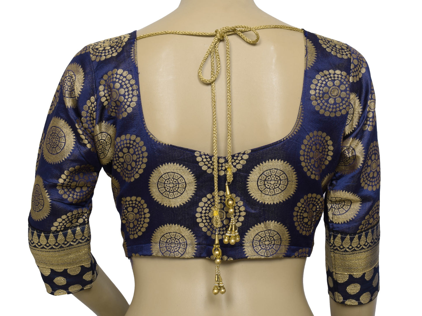 Sushila Vintage Blue Woven Sari Blouse Art Silk Mandala Designer Choli Top 32"