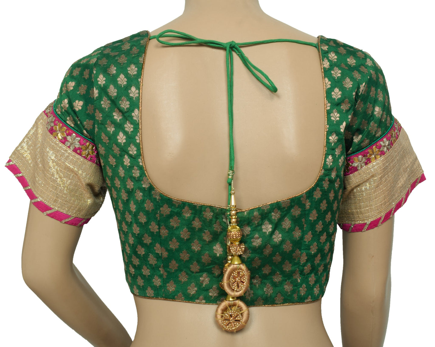Sushila Vintage Readymade Green Sari Blouse Zari Brocade Floral Silk Choli 36"