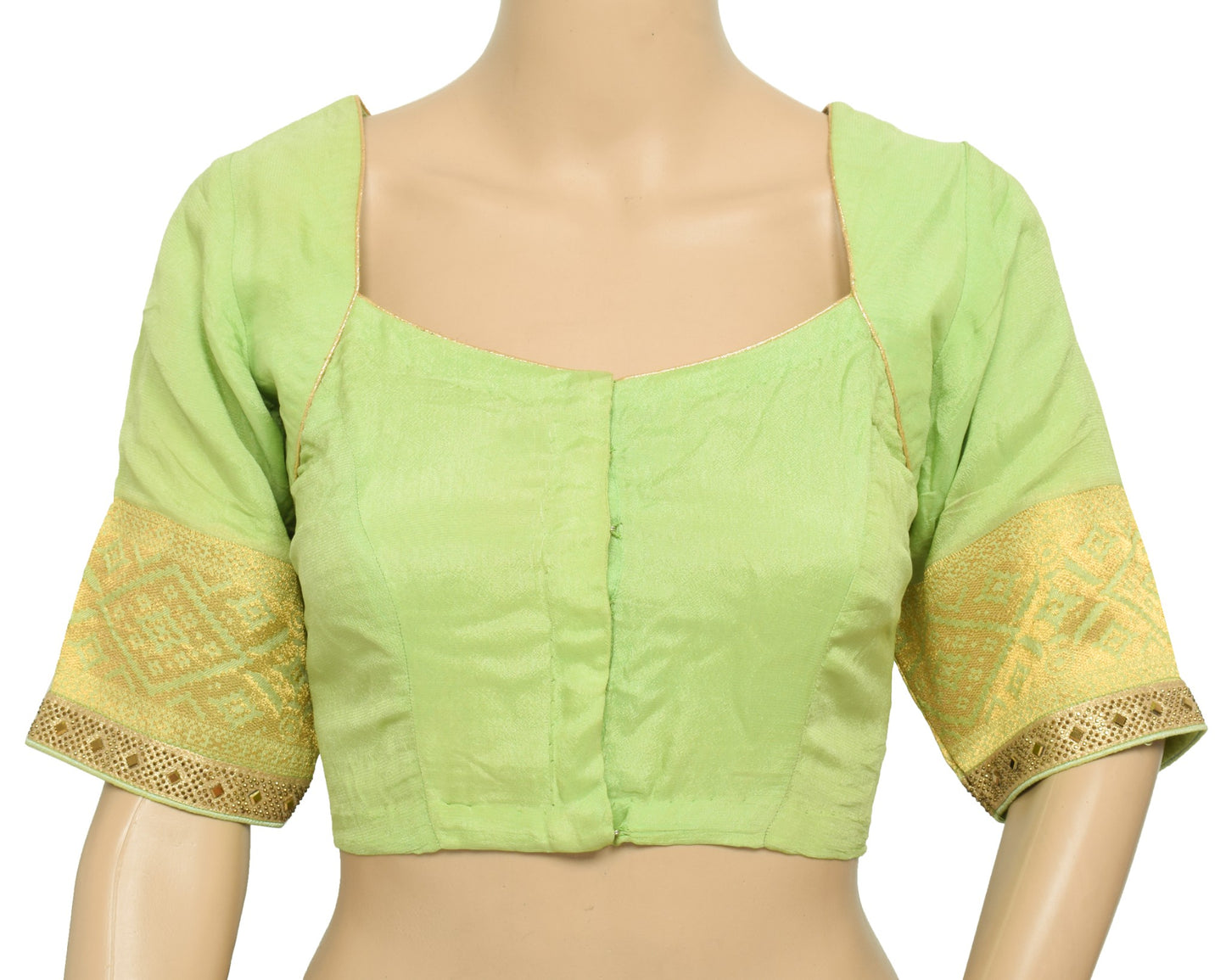 Sushila Vintage Readymade Green Sari Blouse Zari Woven Designer Silk Choli 36"