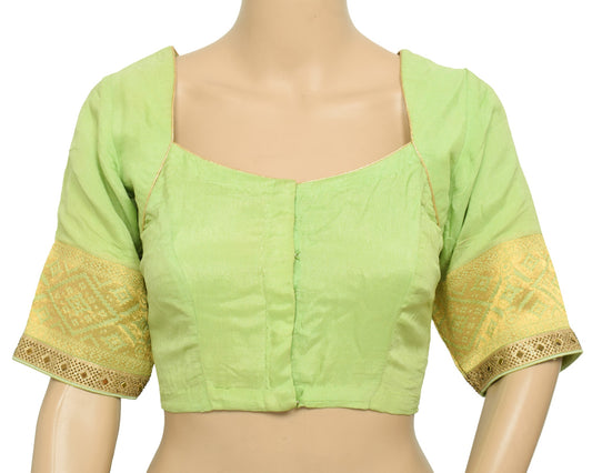 Sushila Vintage Readymade Green Sari Blouse Zari Woven Designer Silk Choli 36"