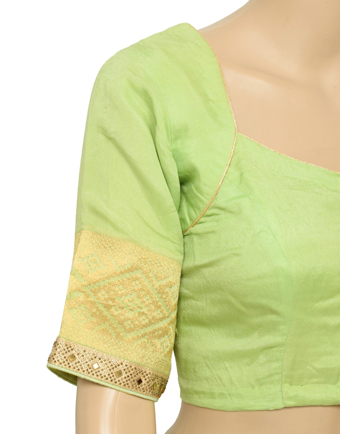 Sushila Vintage Readymade Green Sari Blouse Zari Woven Designer Silk Choli 36"