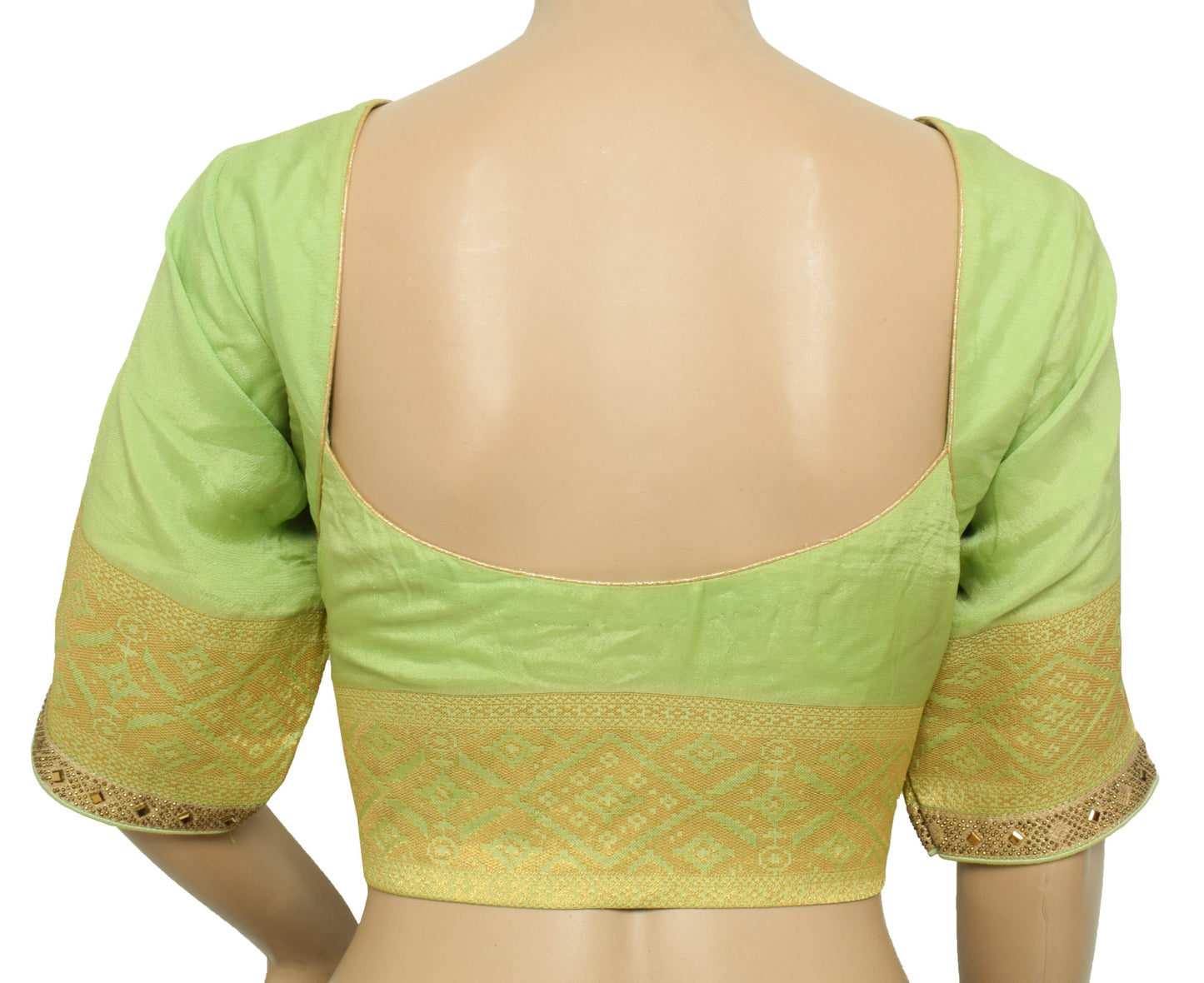 Sushila Vintage Readymade Green Sari Blouse Zari Woven Designer Silk Choli 36"