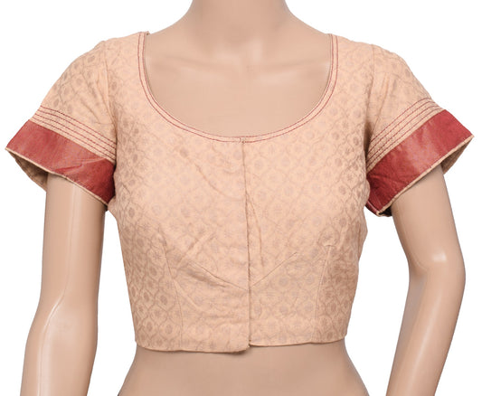 Sushila Vintage Readymade Brown Sari Blouse Pure Cotton Woven Designer Choli 38"