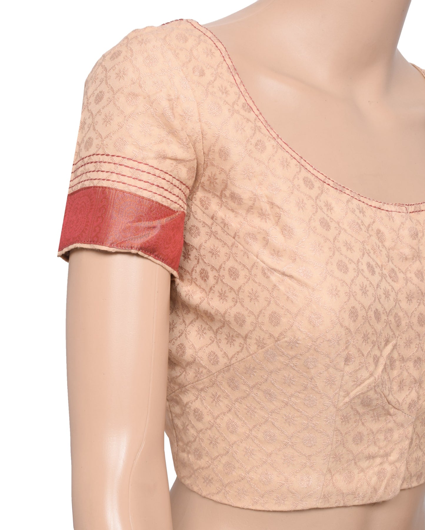 Sushila Vintage Readymade Brown Sari Blouse Pure Cotton Woven Designer Choli 38"