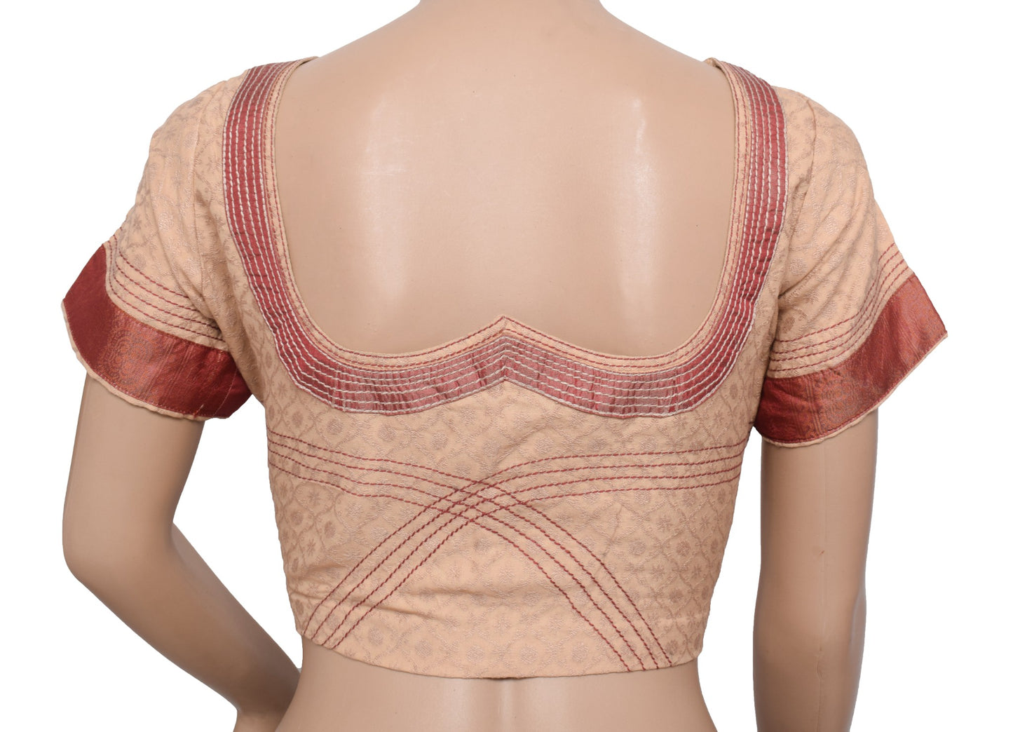 Sushila Vintage Readymade Brown Sari Blouse Pure Cotton Woven Designer Choli 38"