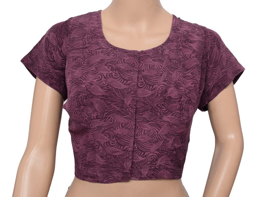 Sushila Vintage Readymade 40" Sari Blouse Maroon Printed  Pure Crepe Choli Top