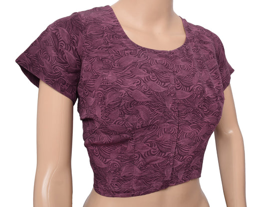 Sushila Vintage Readymade 40" Sari Blouse Maroon Printed  Pure Crepe Choli Top