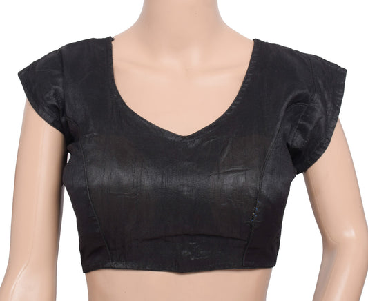 Sushila Vintage Plain Black Sari Blouse ArtSilk Woven Readymade Designer Top 36"
