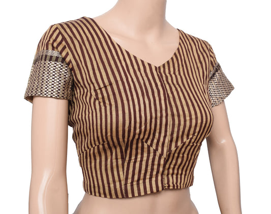 Sushila Vintage Pure Cotton Silk Readymade Sari Blouse Stripes Woven Choli 40"