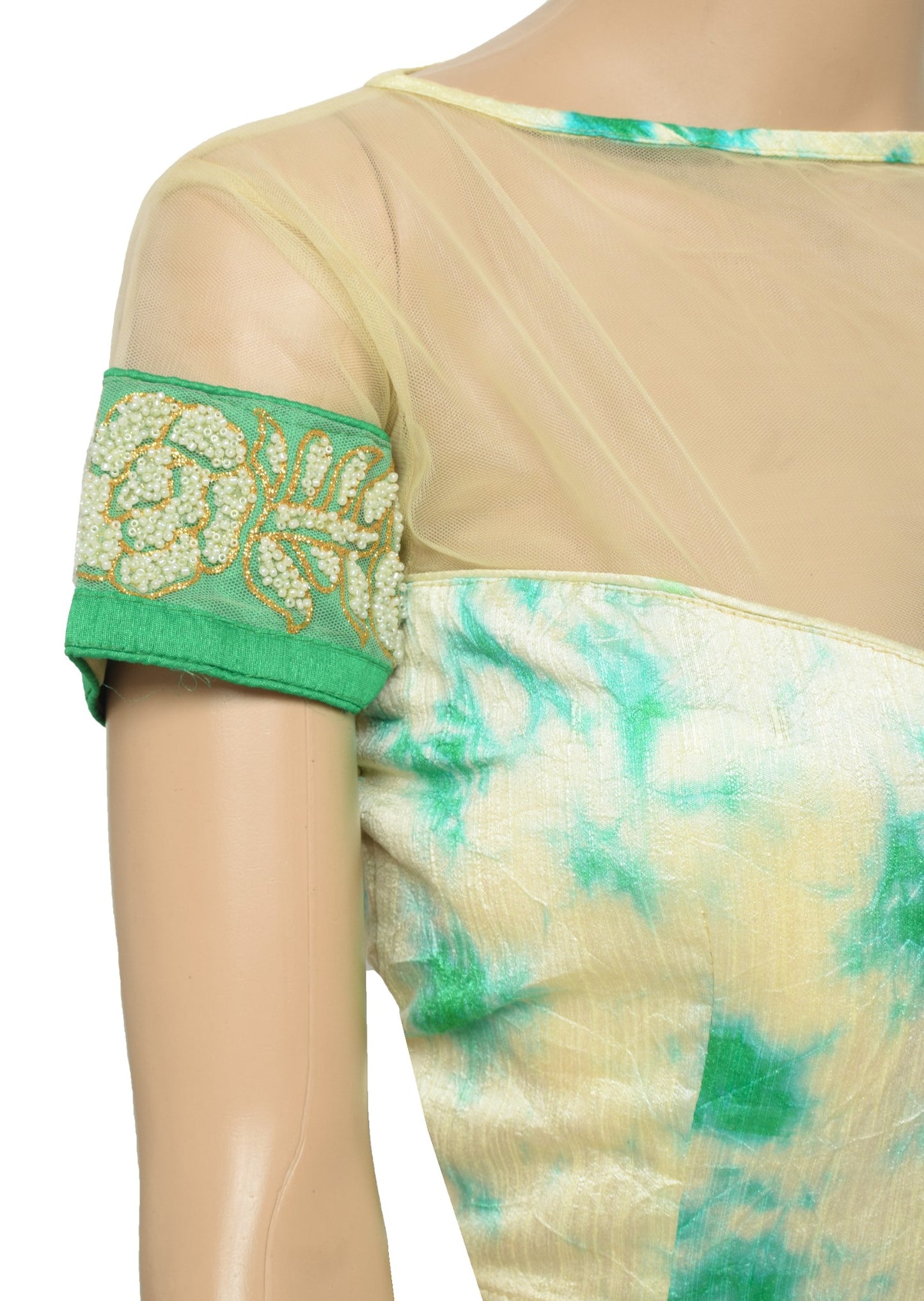 Sushila Vintage Sari Blouse Batik Print Readymade Cream Designer Padded Top 36"