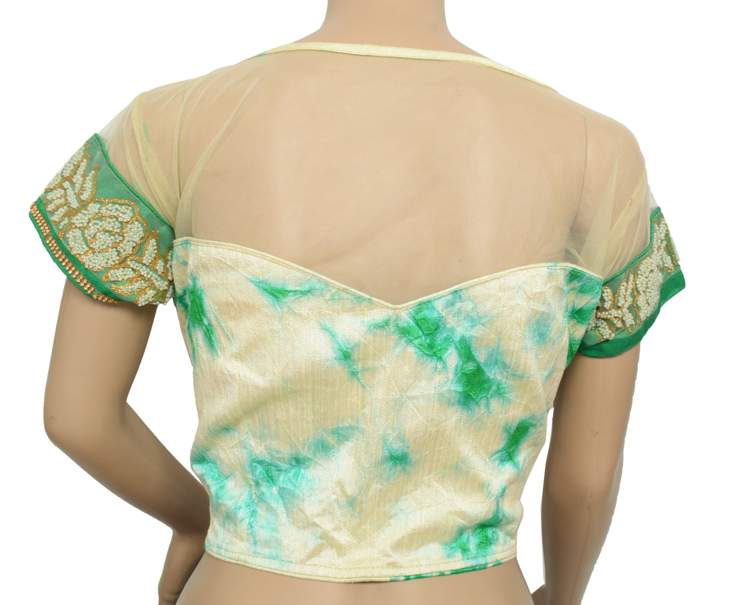 Sushila Vintage Sari Blouse Batik Print Readymade Cream Designer Padded Top 36"