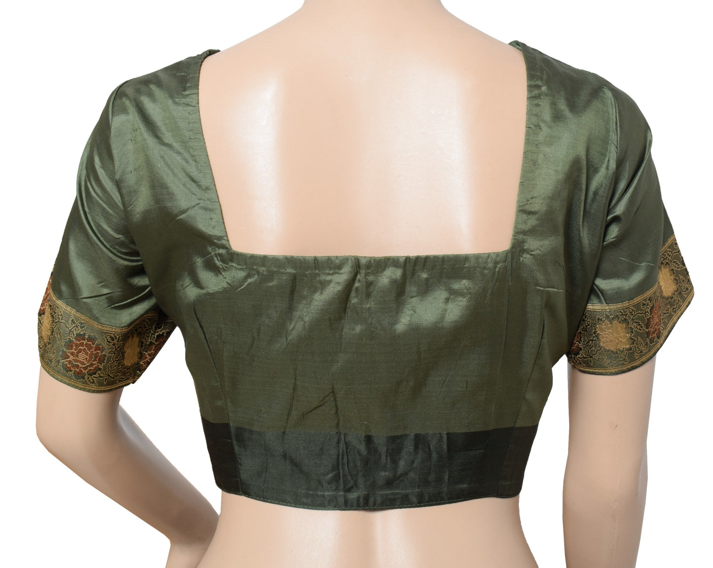 Sushila Vintage Sari Blouse Pure Silk Readymade Stitched Woven Green Choli 38"