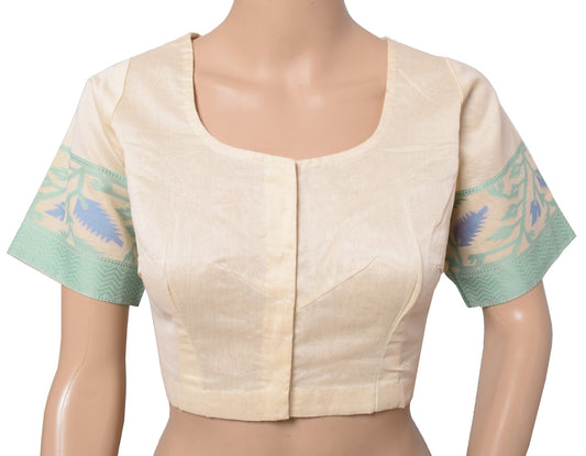 Sushila Vintage Cream Readymade Sari Blouse Woven Cotton Designer Woven 38" Top