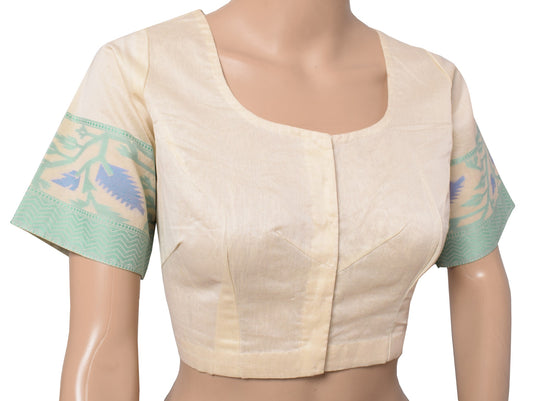Sushila Vintage Cream Readymade Sari Blouse Woven Cotton Designer Woven 38" Top