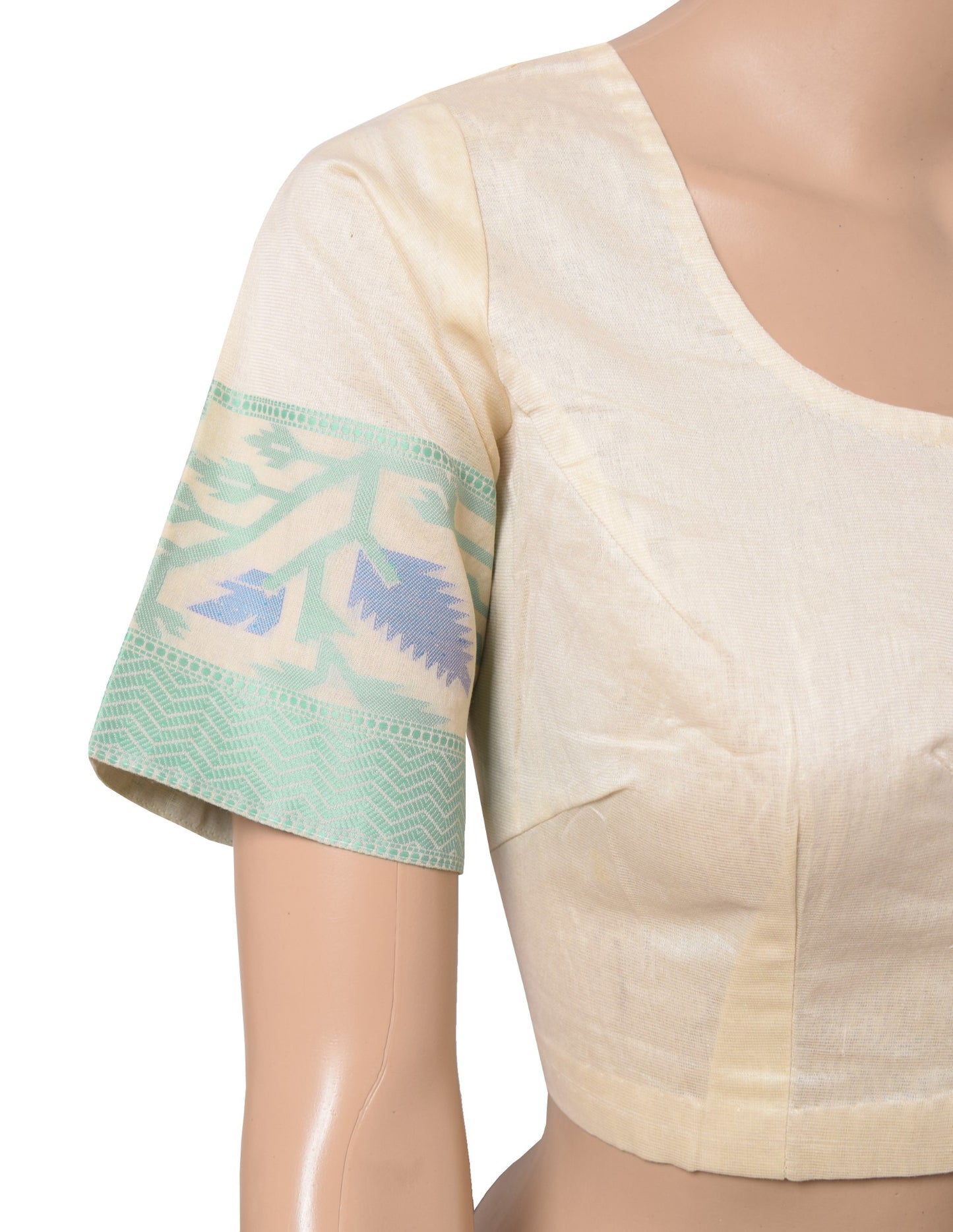 Sushila Vintage Cream Readymade Sari Blouse Woven Cotton Designer Woven 38" Top