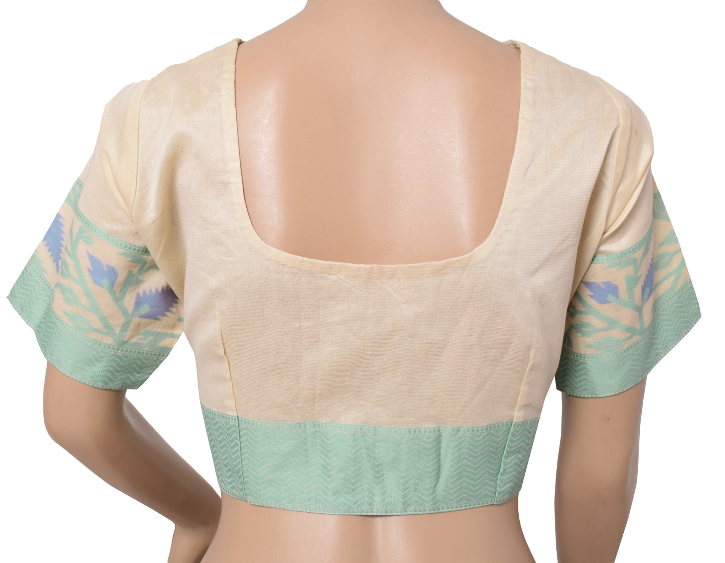 Sushila Vintage Cream Readymade Sari Blouse Woven Cotton Designer Woven 38" Top