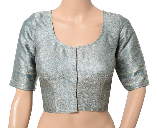 Sushila Vintage Gray Sari Blouse Readymade Pure Silk All Over Woven Choli 36"