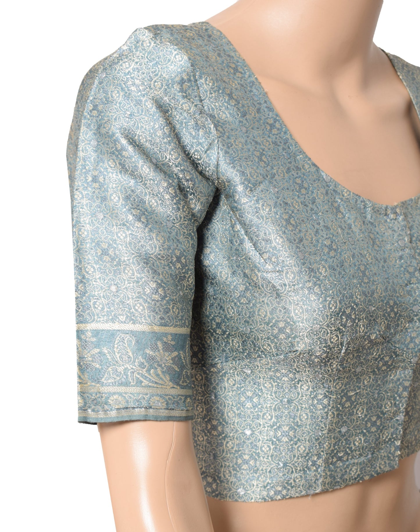 Sushila Vintage Gray Sari Blouse Readymade Pure Silk All Over Woven Choli 36"