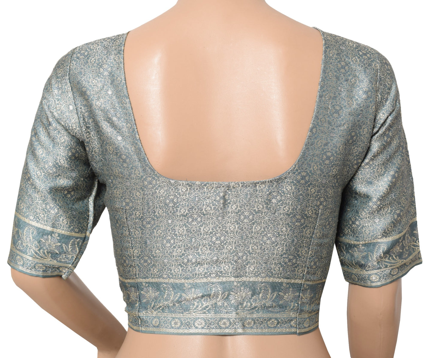 Sushila Vintage Gray Sari Blouse Readymade Pure Silk All Over Woven Choli 36"