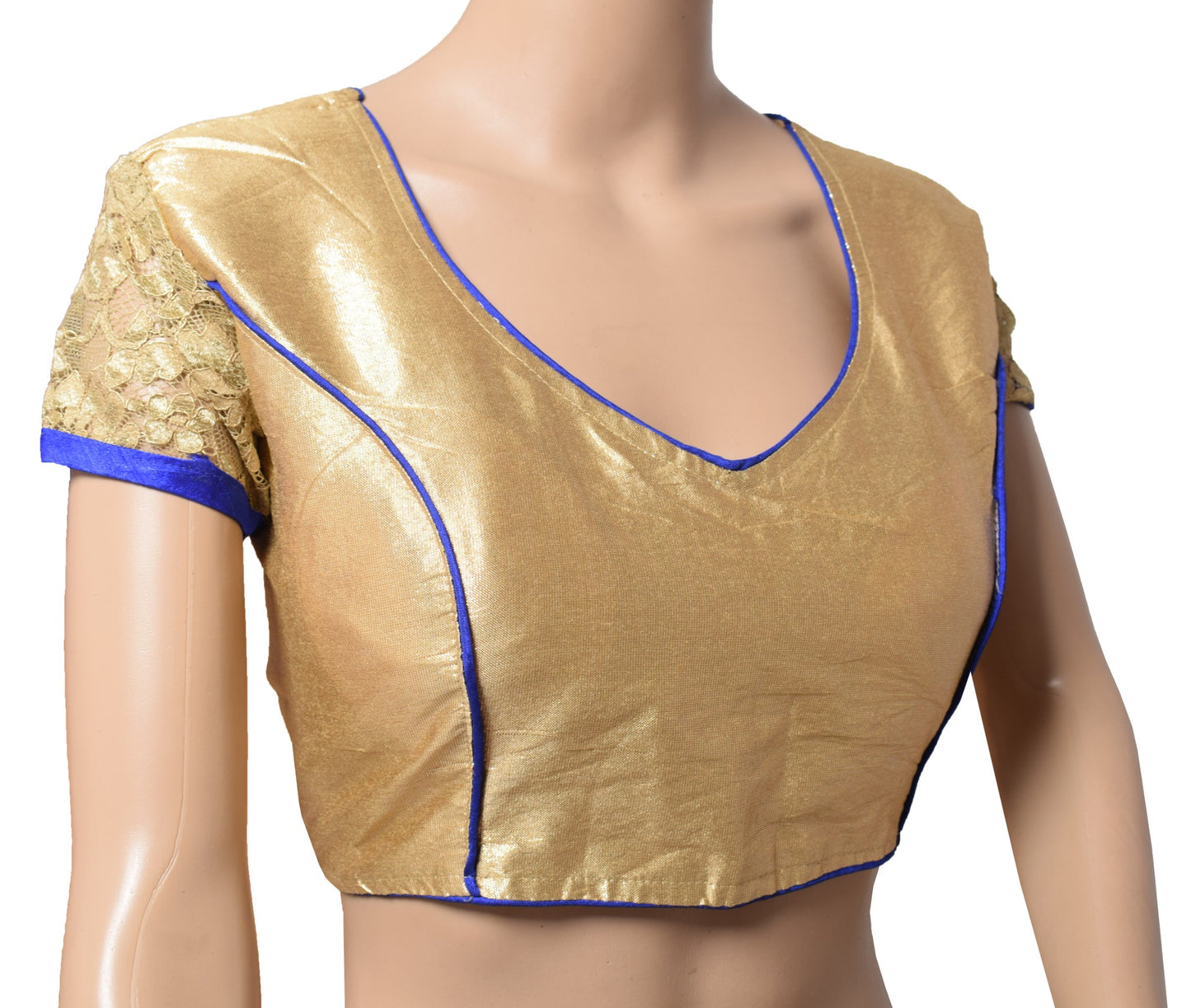 Sushila Vintage Readymade Golden Sari Blouse Shimmer Woven Designer Choli 40"
