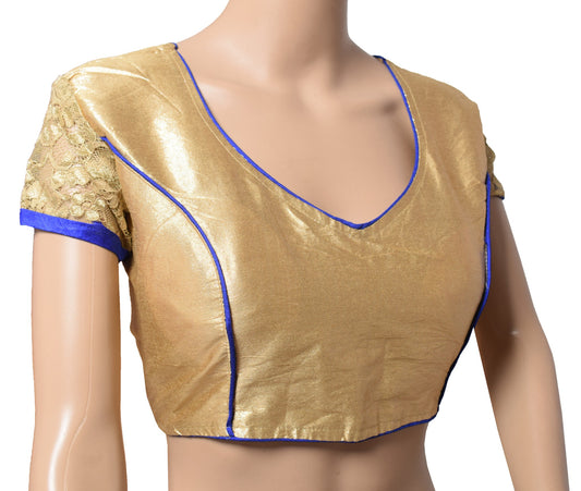 Sushila Vintage Readymade Golden Sari Blouse Shimmer Woven Designer Choli 40"