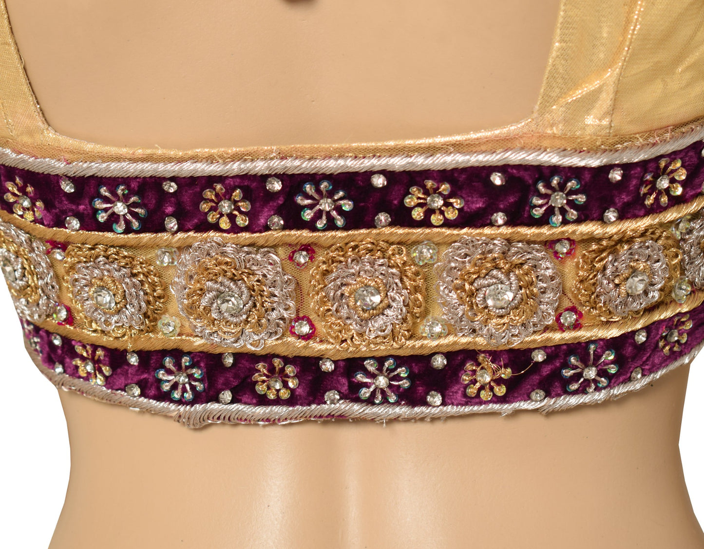 Sushila Vintage Golden Sari Blouse Padded Hand Beaded HEAVY Net Readymade Top38"