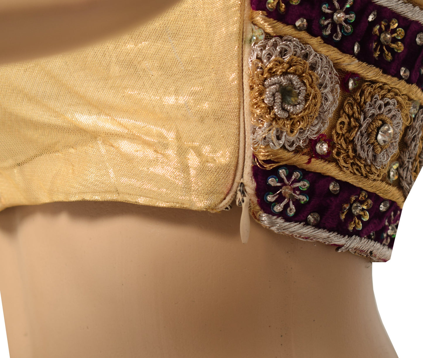 Sushila Vintage Golden Sari Blouse Padded Hand Beaded HEAVY Net Readymade Top38"