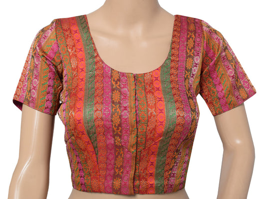Sushila Vintage Multi-Color Sari Blouse Readymade Silk Woven Designer 38" Choli