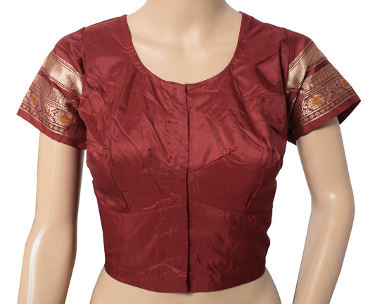 Sushila Vintage Zari Woven Sari Blouse Pure Silk Maroon Readymade Choli Top 100"
