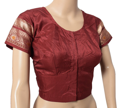 Sushila Vintage Zari Woven Sari Blouse Pure Silk Maroon Readymade Choli Top 100"