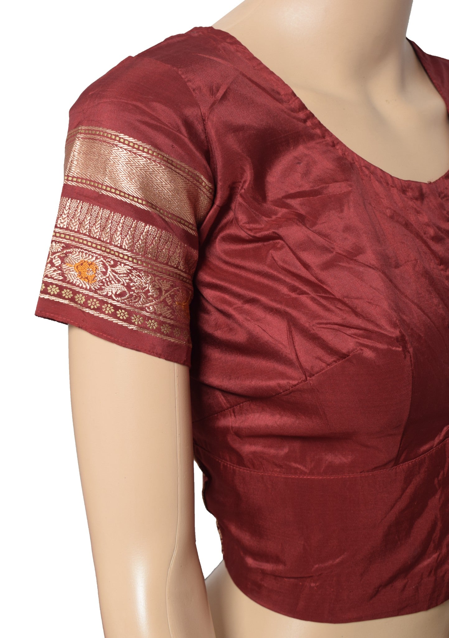Sushila Vintage Zari Woven Sari Blouse Pure Silk Maroon Readymade Choli Top 100"