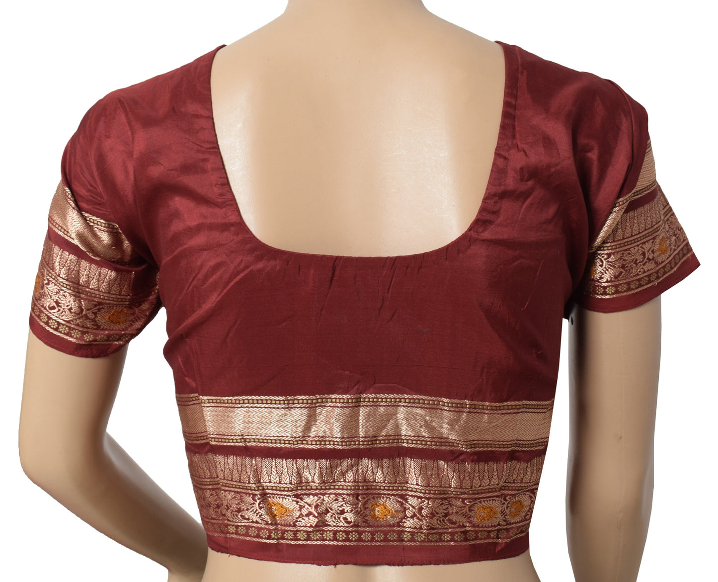 Sushila Vintage Zari Woven Sari Blouse Pure Silk Maroon Readymade Choli Top 100"