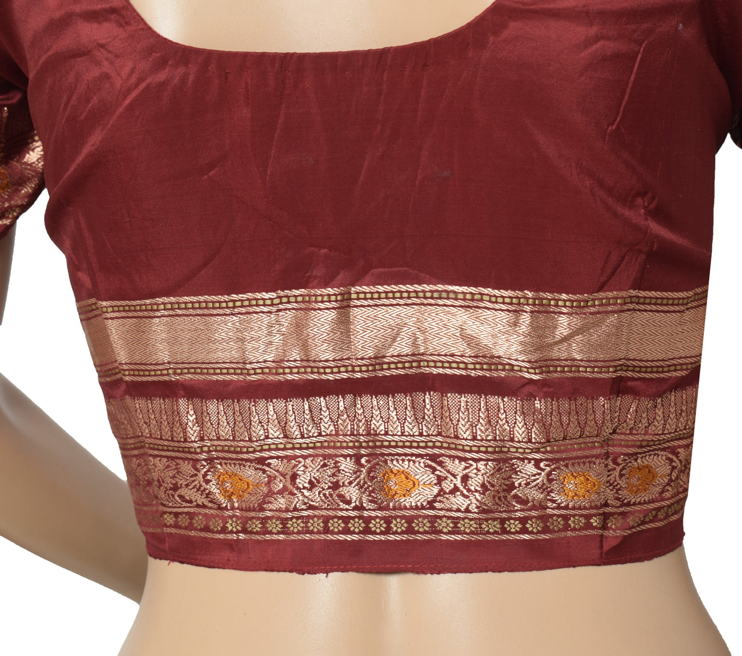 Sushila Vintage Zari Woven Sari Blouse Pure Silk Maroon Readymade Choli Top 100"