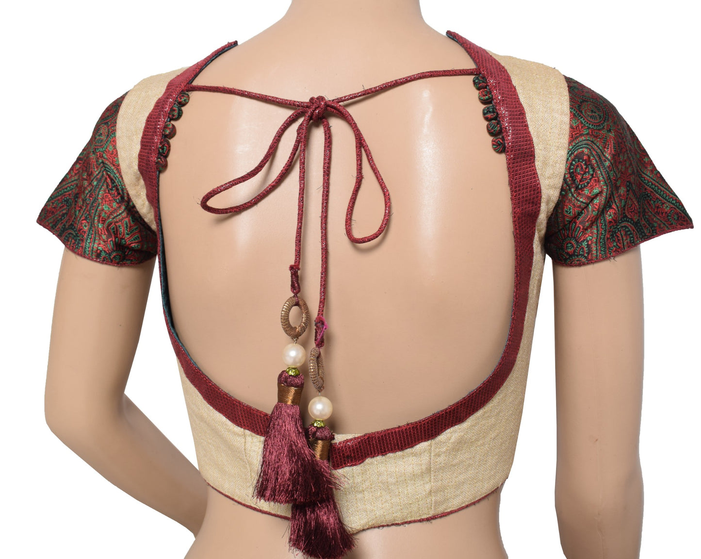 Sushila Vintage Readymade Cream Sari Blouse Khadi Cotton Woven Designer Choli38"