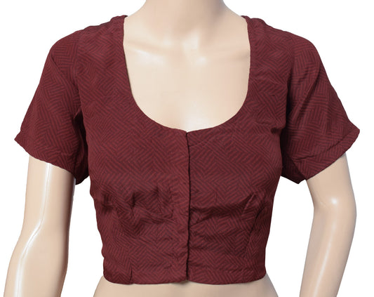 Sushila Vintage Readymade Maroon Sari Blouse Pure Crepe Printed  Top Choli 42"