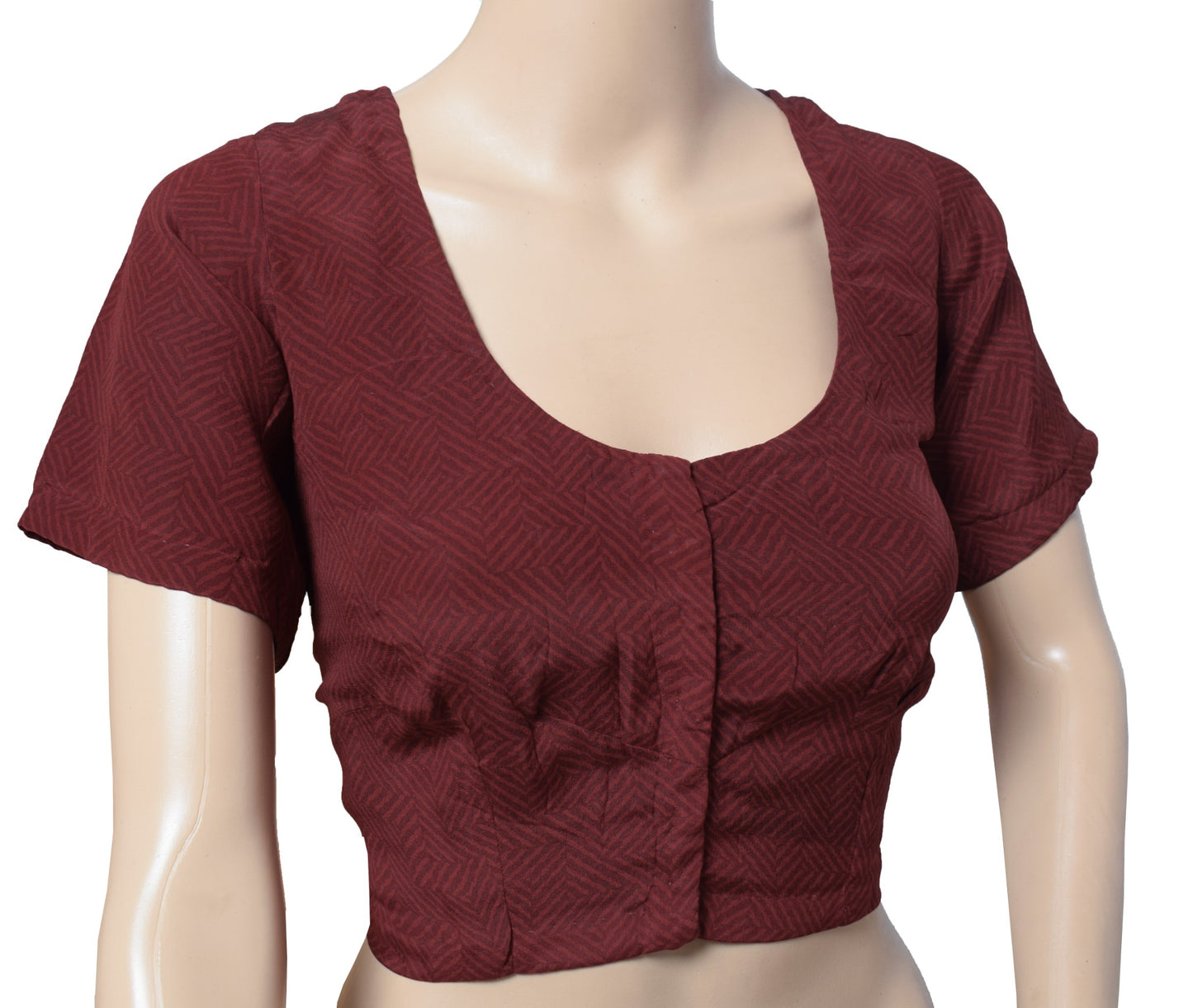 Sushila Vintage Readymade Maroon Sari Blouse Pure Crepe Printed  Top Choli 42"
